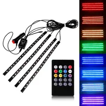 4 шт. автомобилей Атмосфера лампы с Дистанционное управление RGB Светодиодные ленты огни авто украшения интерьера автомобилей ритм музыки свет csl2018