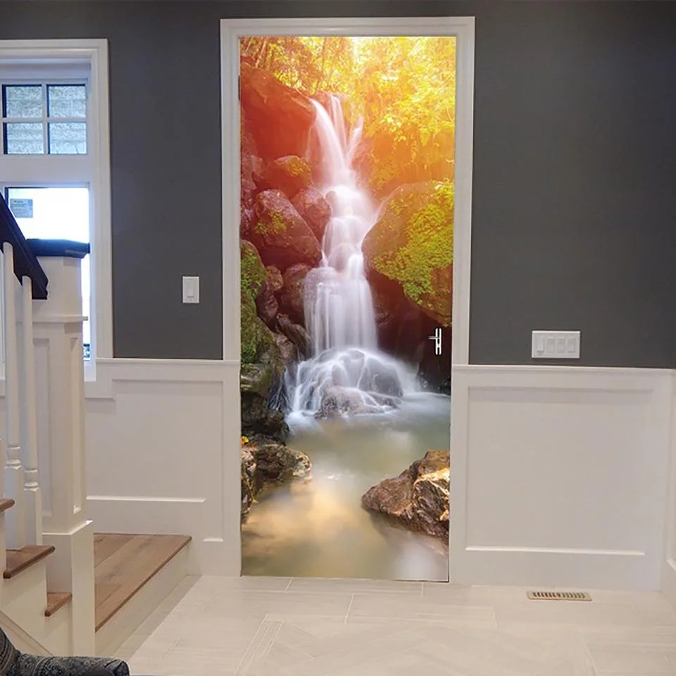 

Self Adhesive 3d Door Sticker Scenic Waterfall Home Decor Waterproof Print PVC Posters Wall Art Picture Suit For Children Room