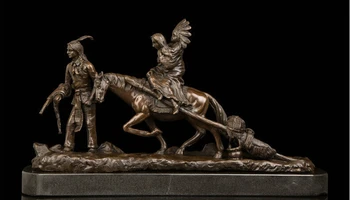 

Art Deco Sculpture "The Indian Family" Ride Horse On Migration Statue Signed