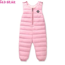 Детские Пуховые комбинезоны, зимние теплые штаны на подтяжках с подкладкой из белого утиного пуха для маленьких мальчиков и девочек, детские штаны