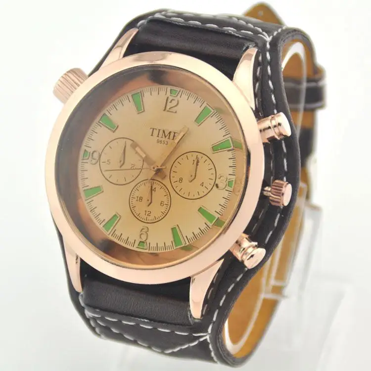 

New Rose Gold Dial Oversize Face PU Leather Men Boys Sport Quartz Wrist Watches