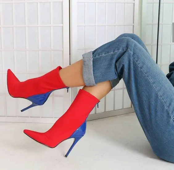 

Pointed red female boots fine with high heels show thin elastic boots boots in women's shoes