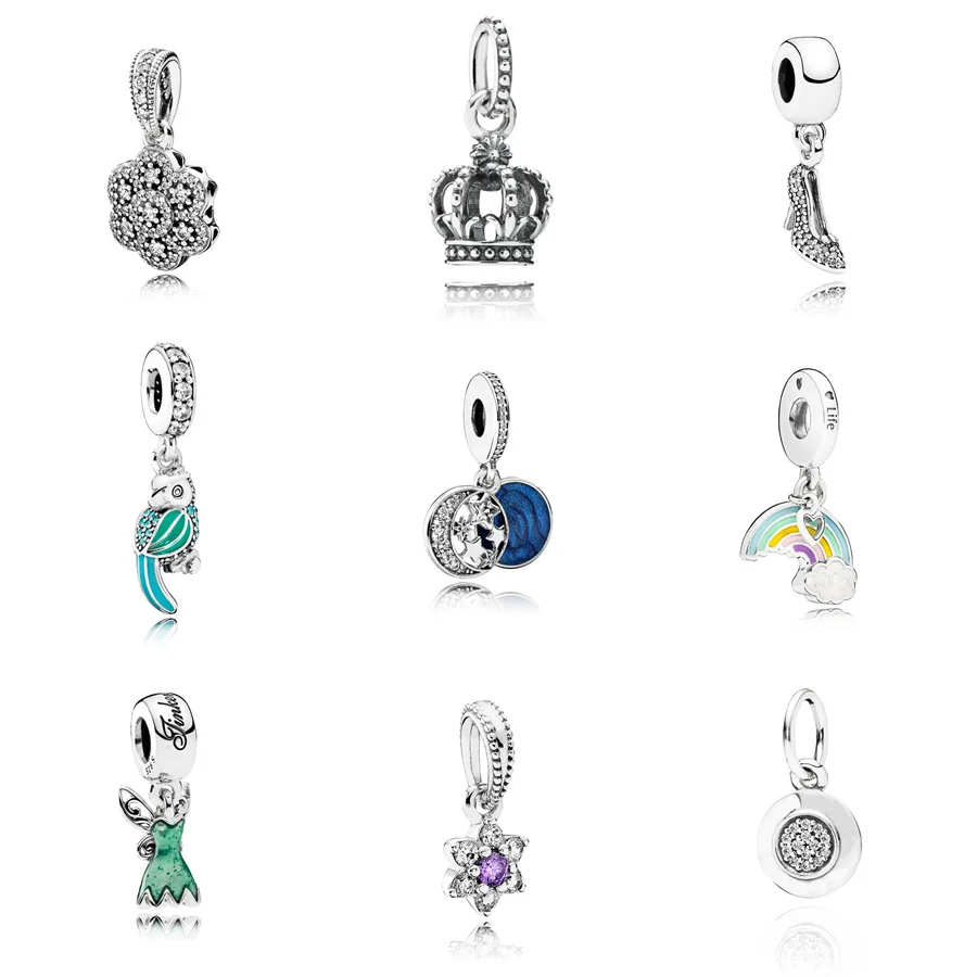 

9 Style Diy Silver Pendant Charms Parrot Crown Rainbow Shoes Beads for Original Pandora Bracelet & Bangle