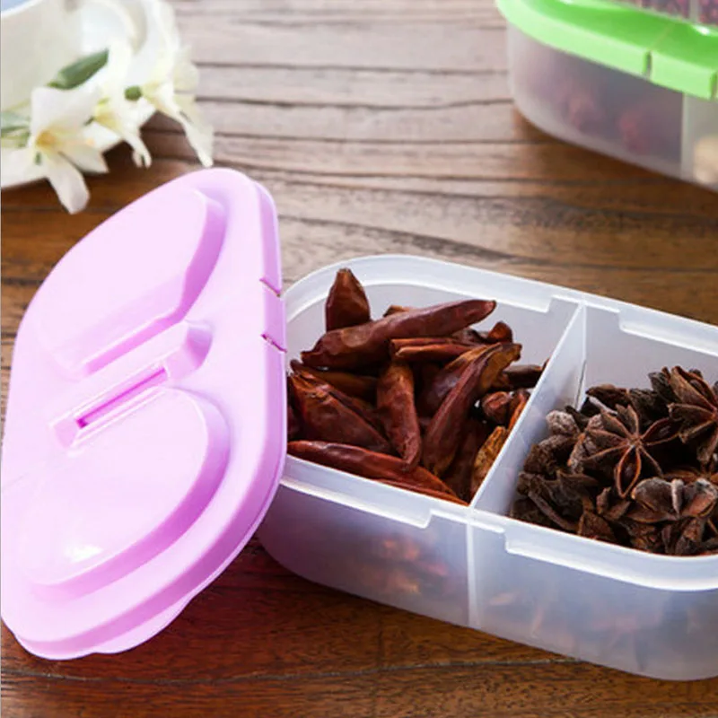 

HOT 1 Pcs Storage Box Case Container Double Compartment Durable Kitchen Food Cereal Grain Bean NDS66