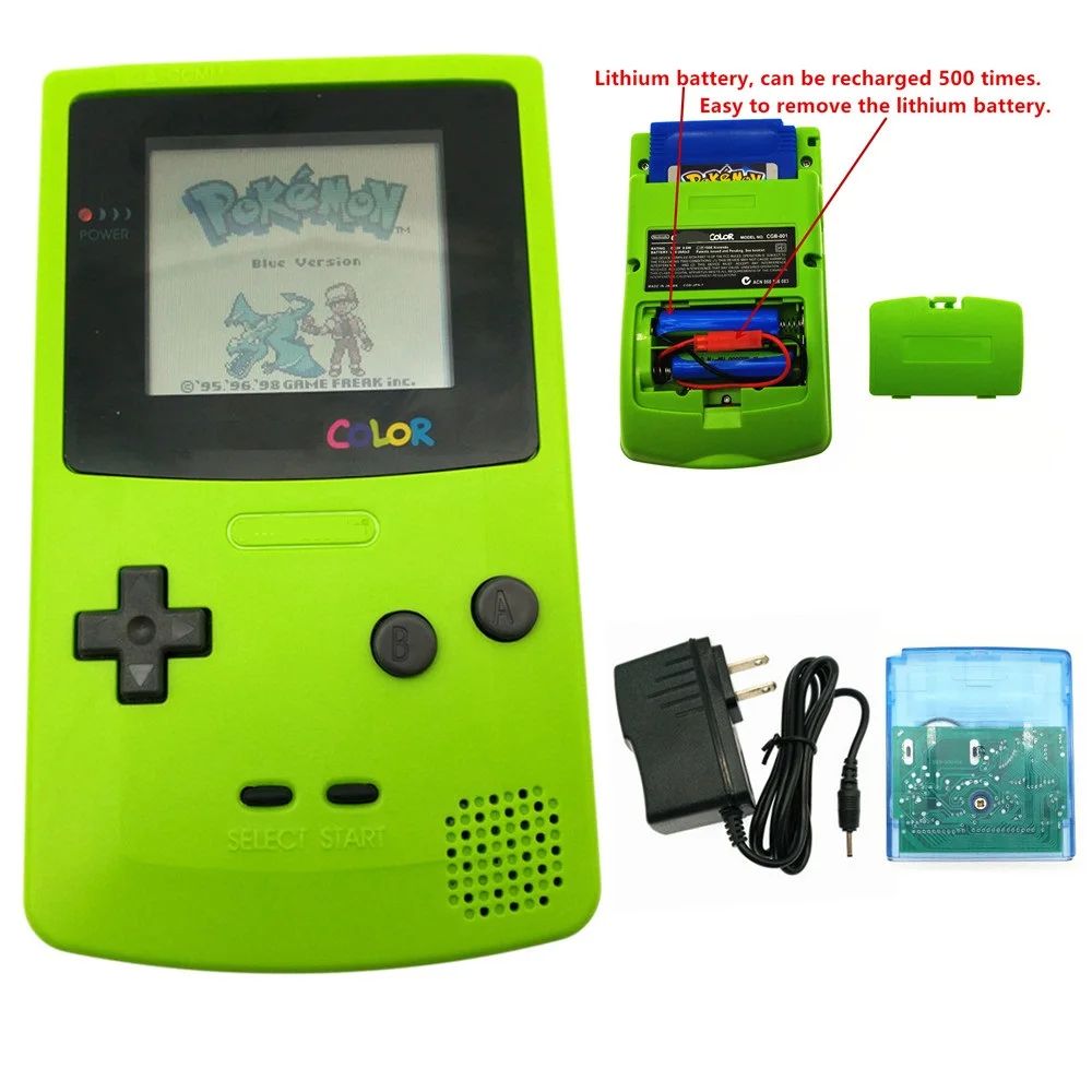 

Refurbished Rechargeable For GameBoy Color GBC Console + Game Card+ Charger - Apple Green GBC