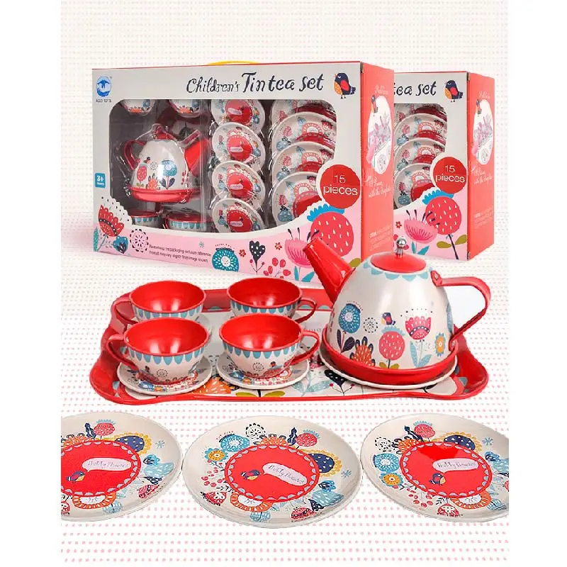 

Metal Simulated Teacup 14PCS/Set British Teapot Style Afternoon Tea Tinplate Toys Pretend Play Toys For Kid Toys