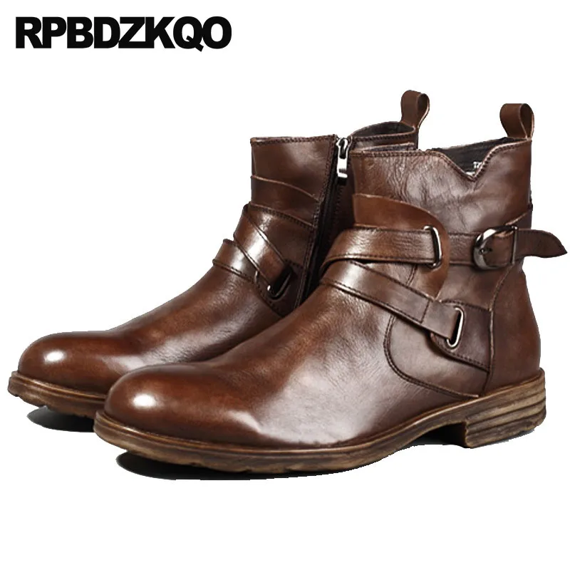 

fall shoes high quality men brown military motorcycle zipper booties short retro combat boots army full grain leather european