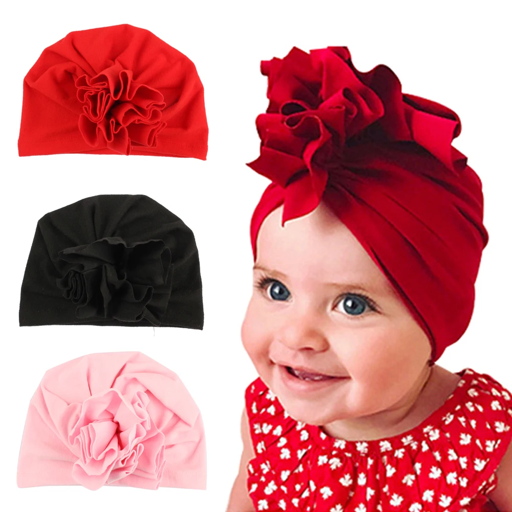 1PC New Cute Elastic Solid Color Flower Baby Cotton Cap beanies Turban