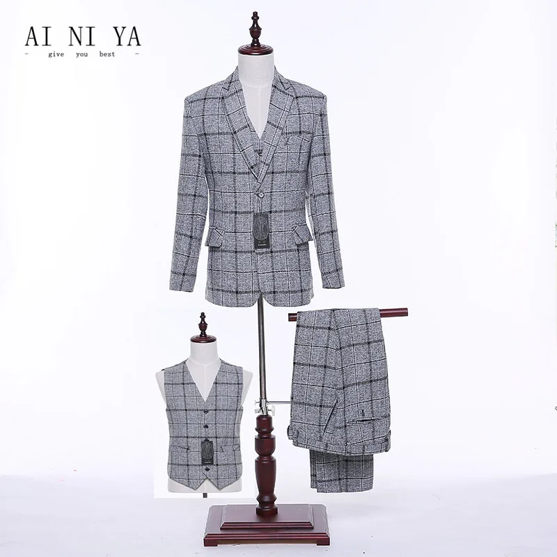 Jacket Pants Vest Куртка+ брюки+ жилет женские деловые костюмы светло-серые клетчатые шерстяные смешанные женские офисные форменные женские зауженные элегантные комплекты трусов - Цвет: Jacket Pants Vest