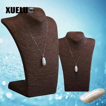 

XUELUO Sterling Silver Chain Natural Unique Special Elongated Shape Cultured Freshwater Pearl Pendant Necklace