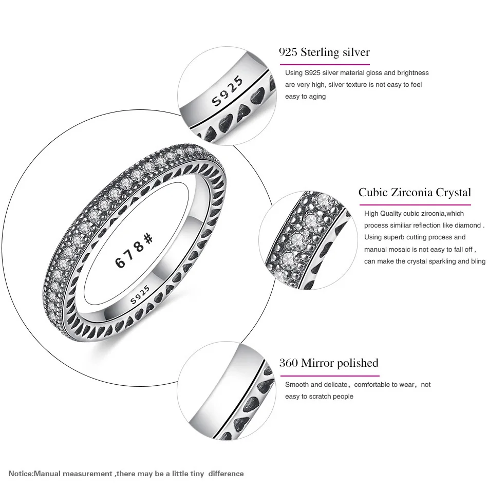 Оригинальные 925 пробы серебряные вдохновляющие сердца с кристаллами кольца на палец подлинные роскошные ювелирные изделия для женщин свадебный подарок
