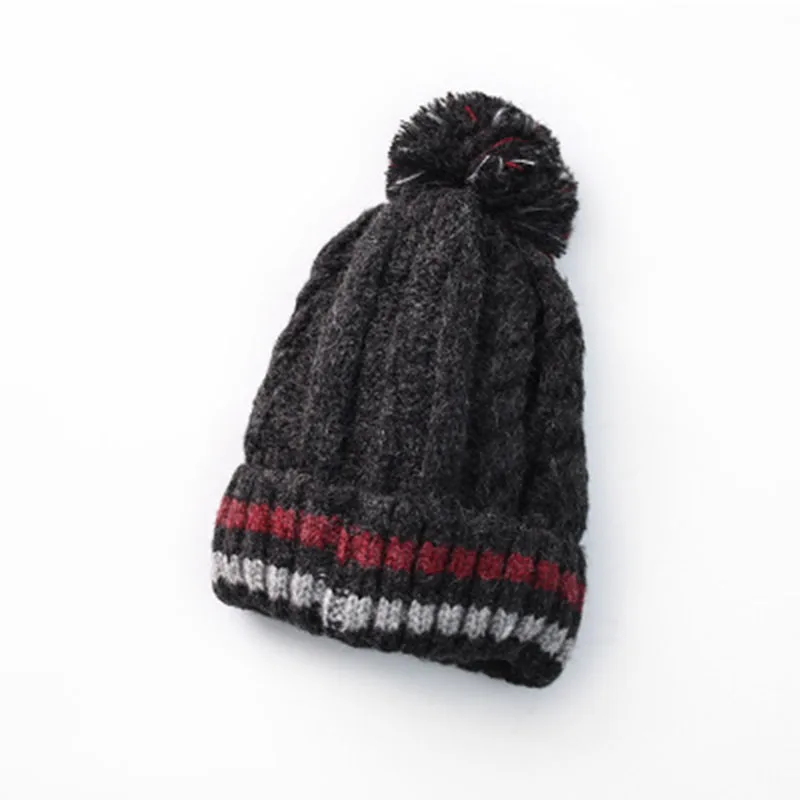 Осенне-зимняя женская шерстяная шапка Корейская версия полосатой утолщенной бархатной шапочки с узором конопли - Цвет: Черный
