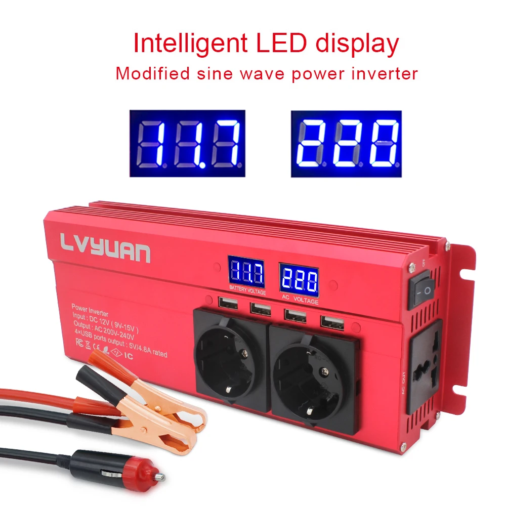 

6000W Peak Car Inverter DC 12V/24V To AC 110/220V Power Inverter Volts Converter Charger Inversor Transformer Sine Wave