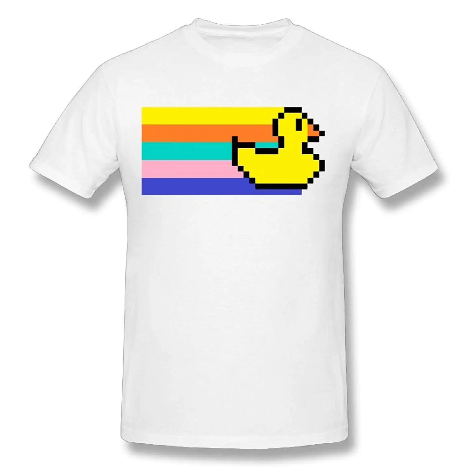 Men's Rainbow Rubber Duck 100% Cotton Prints Casual Short Sleeve Tee Clothing Tops Hipster Fashion White Style