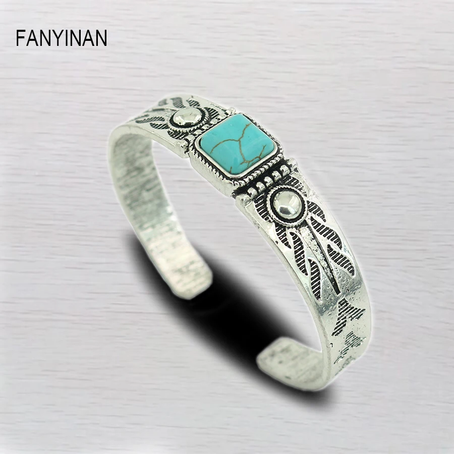 

JIANXI Hot sale Bohemian Vintage green stone Bracelets&Bangles for Women men Silver color statement Stones Jewelry Gift