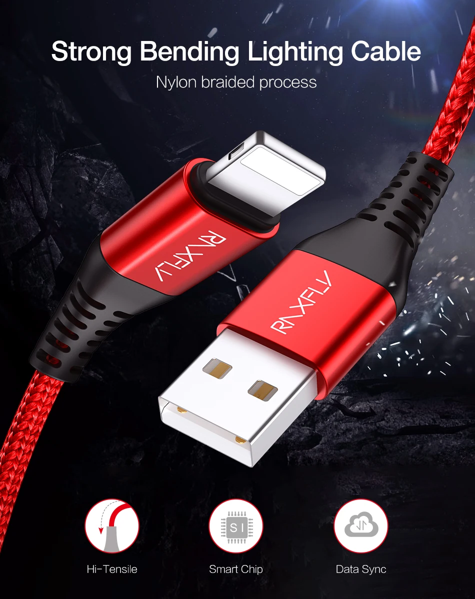 RAXFLY изгиб освещение USB кабель для iPhone X 7 8 Plus XS Max XR зарядный провод данных зарядное устройство для iPhone кабель освещение шнур