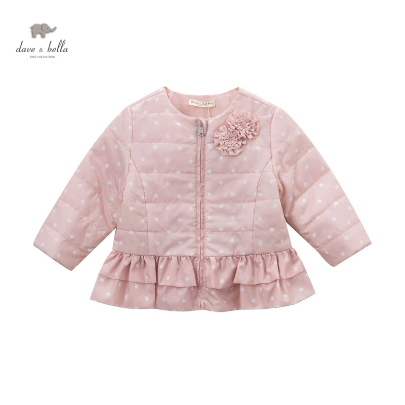

DB4904 davebella spring baby girls pink ruffles coat fancy beautiful dots printed coat