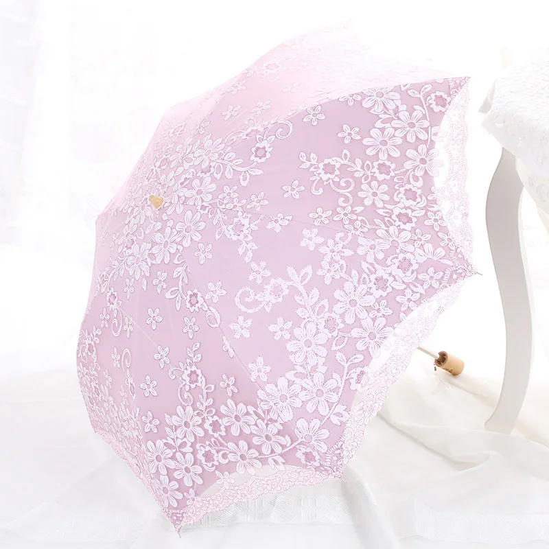 

2018 fashion princess two fold umbrella rain women anti-UV black coating sunscreen lace sun umbrella girl creative paraguas rain