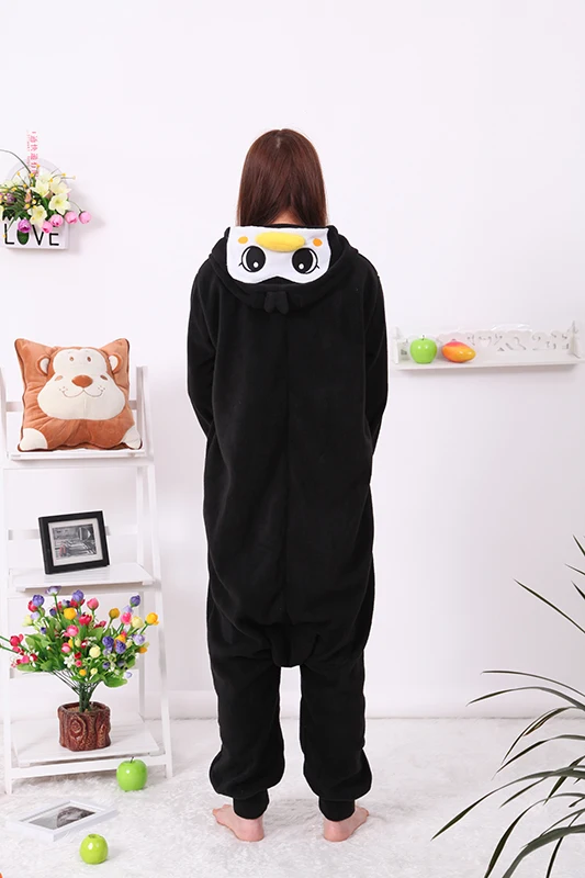 Kigurumi Penguin Black Onesies Unisex Sleepsuit Adult Pajamas Cosplay Costumes Animal Onesie Sleepwear Jumpsuit For Male Famale