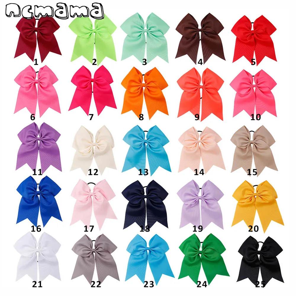 

7'' Large Girls Solid Cheer Bow With Elastic Band Cheerleader Hair Bow Soft Grosgrain Hair Bands For Kids Hair Accessories