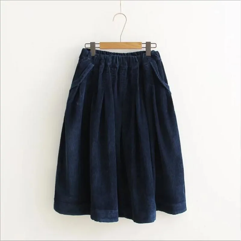 Ранняя весна японский стиль Вельветовая однотонная трапециевидная юбка Мори для девушки QV643