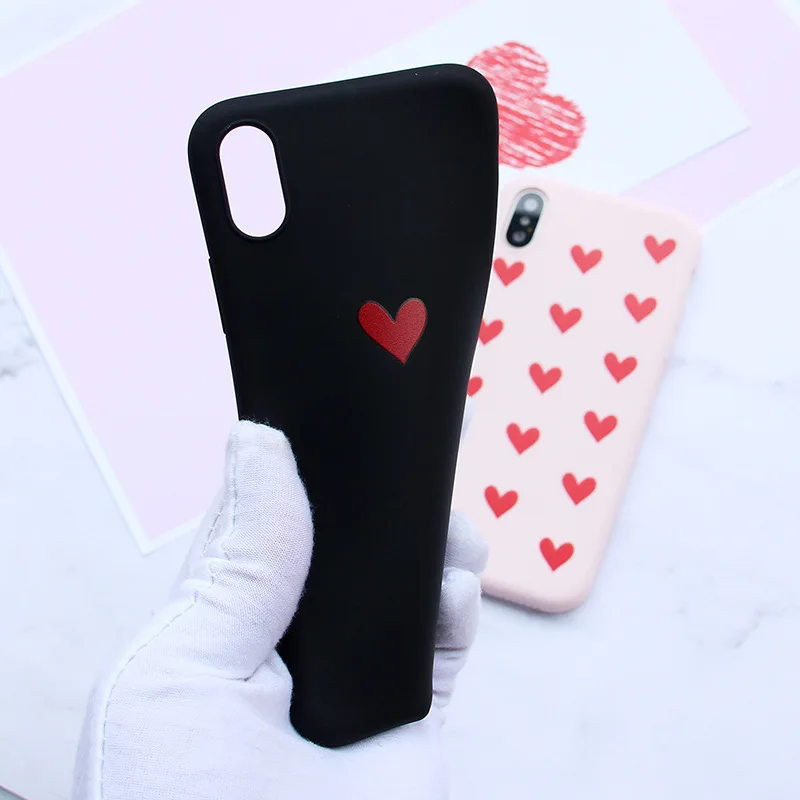 Fashion Personal Girl Red Love Heart Case For iphone 6 6s 7 8 Plus X  Back Shell Personal Silky Feel TPU Soft Silica Cover Funda (4)