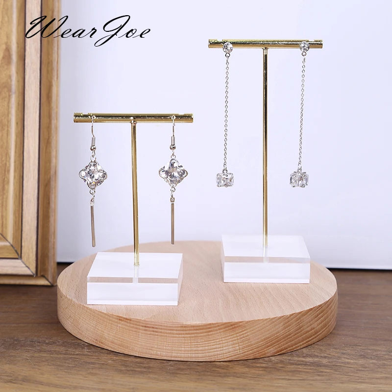 

Wholesale Metal T Bar Jewelry Stud Earrings Display Stand Holder with Solid Acrylic Pendant Large Earrings Hanger Showcase Rack