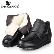 DRKANOL/модные женские зимние ботинки; натуральная кожа; Шерсть; овечья шерсть; ботильоны на меху; классическая черная женская теплая обувь; Botas