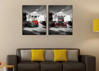 

2 Piece Modern Wall Painting City Scenery with Red Bus Decorative Art Picture Print On Canvas