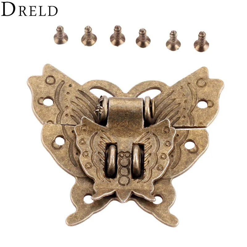 DRELD 59x53 мм Бабочка Античная бронза Засов защелка ювелирный замок для деревянного ящика Шкаф Пряжка Чехол с замками винтажная фурнитура для мебели