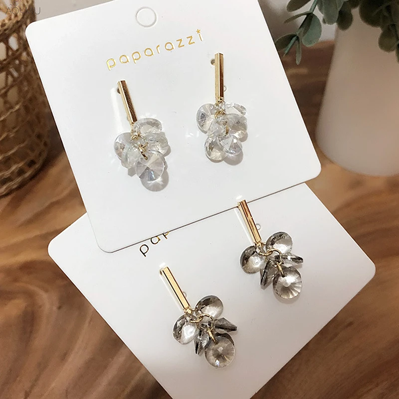 

AOMU 2019 Fashion Transparent Crystal Rhinestone Tassel Leaf Dangle Drop Earrings Gift For Women Metal Party Wedding Jewelry