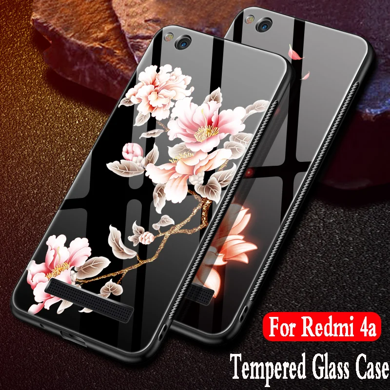 Para xiaomi redmi 4A caso de lujo de cristal templado duro cubierta suave de TPU de silicona para xiaomi redmi 4a cubierta funda 3d armadura