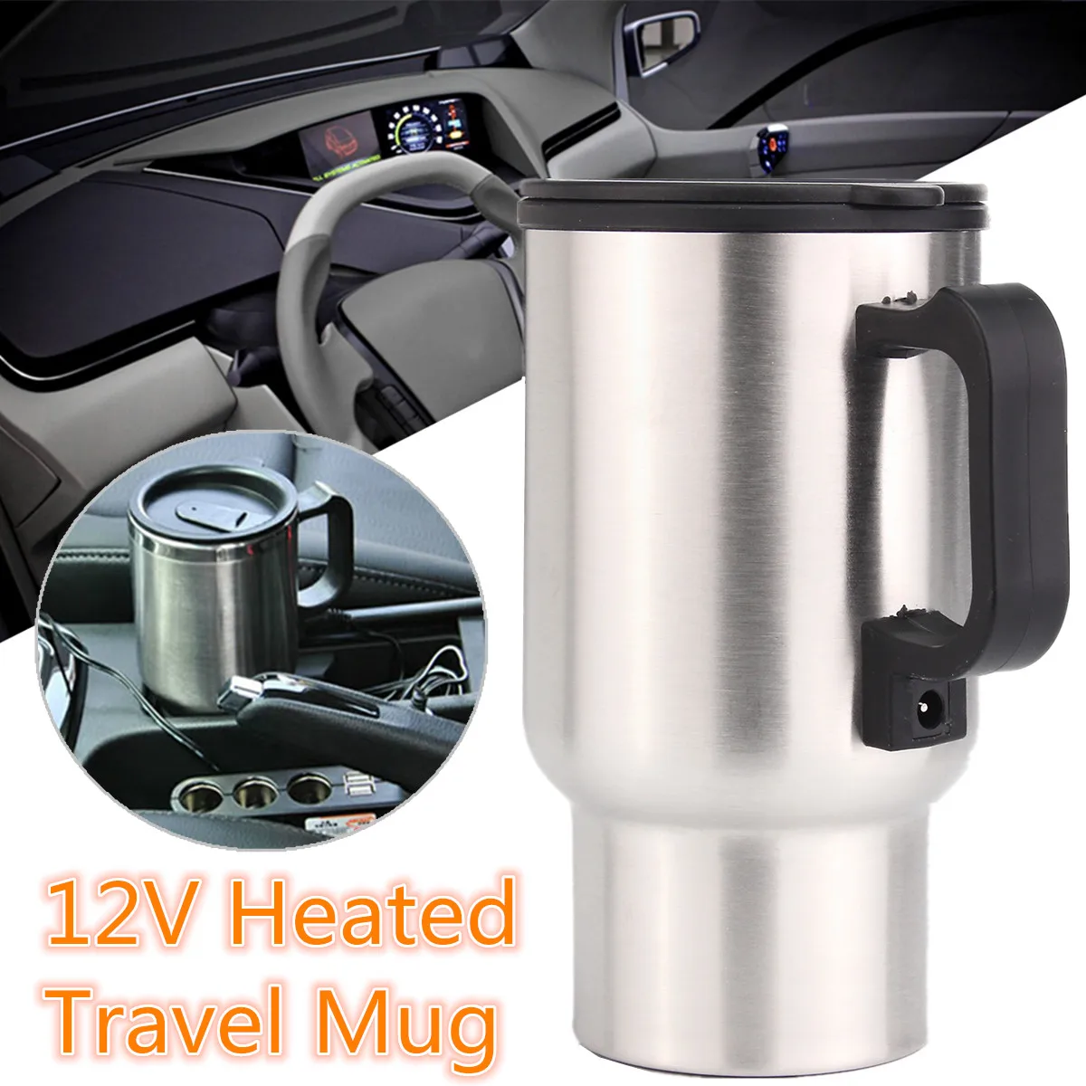 

450ML Stainless Steel Water Heater Car Kettle Portable Auto 12V Hot Warmer Pot Heating Mug for Tea Coffee Cigarette Lighter