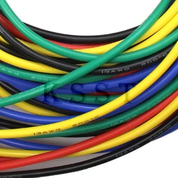 13AWG 내열성 소프트 실리콘 실리카 젤 와이어 연결 케이블, 실리콘 고무 테스트 리드 와이어, 레드 5m, 블랙 5m, 2.5mm