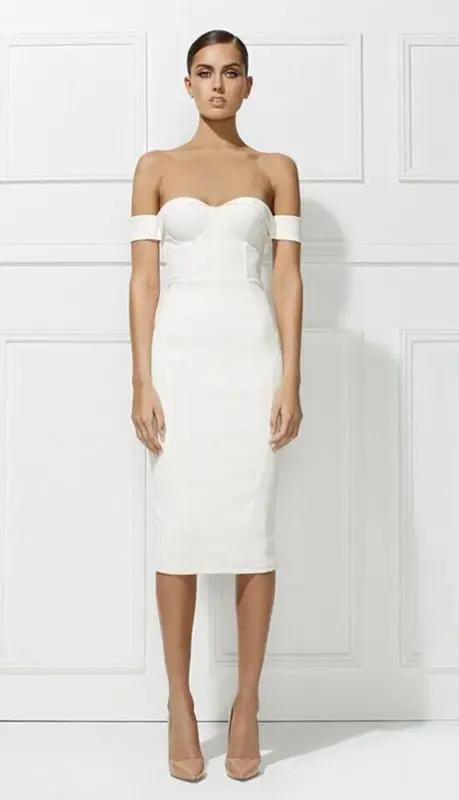 White Off Shoulder Bandage Dress