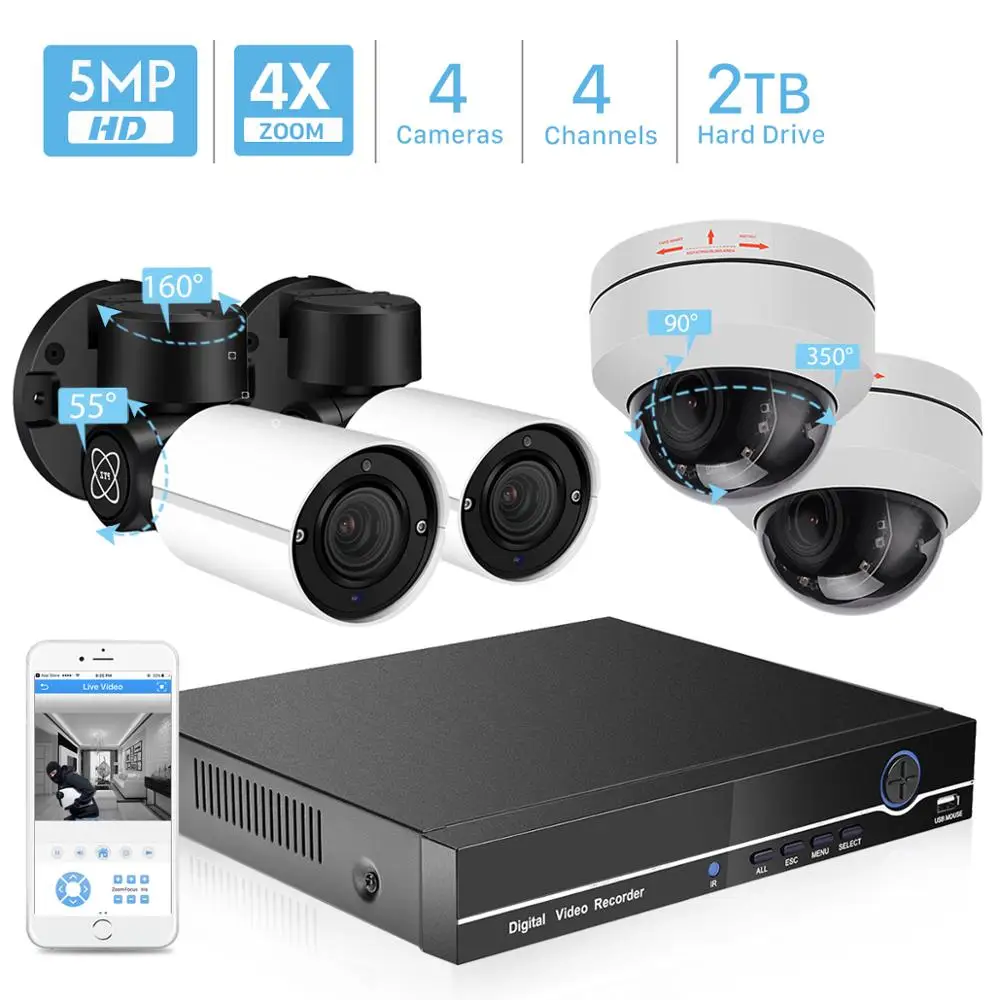 ANBIUX 4CH H.265 PTZ 5.0MP POE 4X Zoom NVR комплект системы видеонаблюдения ip-камера для наружного видеонаблюдения комплект наружного водонепроницаемого