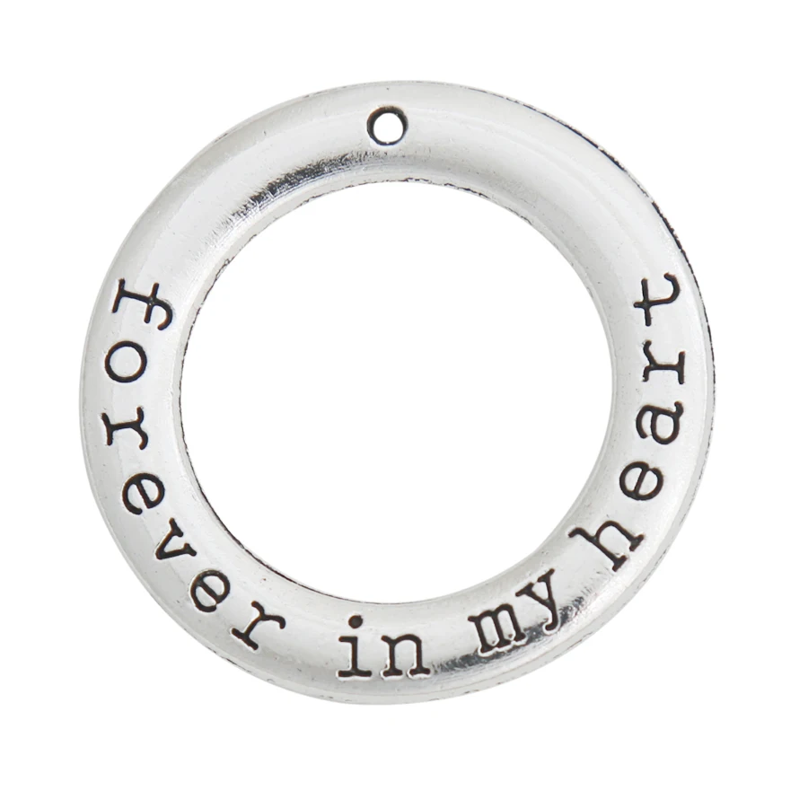 

RAINXTAR Fashion Antique Silver Color 25mm Round Alloy Forever In My Heart Charms 50pcs AAC368