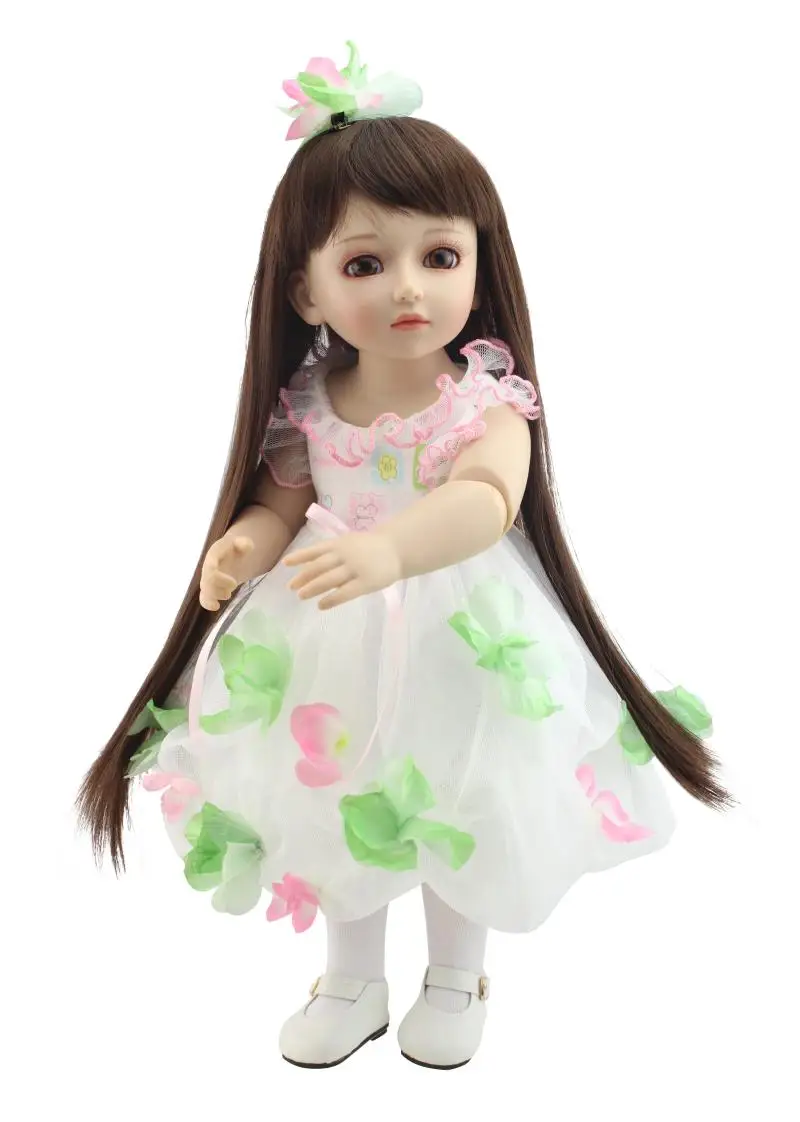 

NPK18" 45cm long hair BJD/SD simulation baby girl dolls with Fresh summer skirt kid birthday gifts silicone reborn baby doll