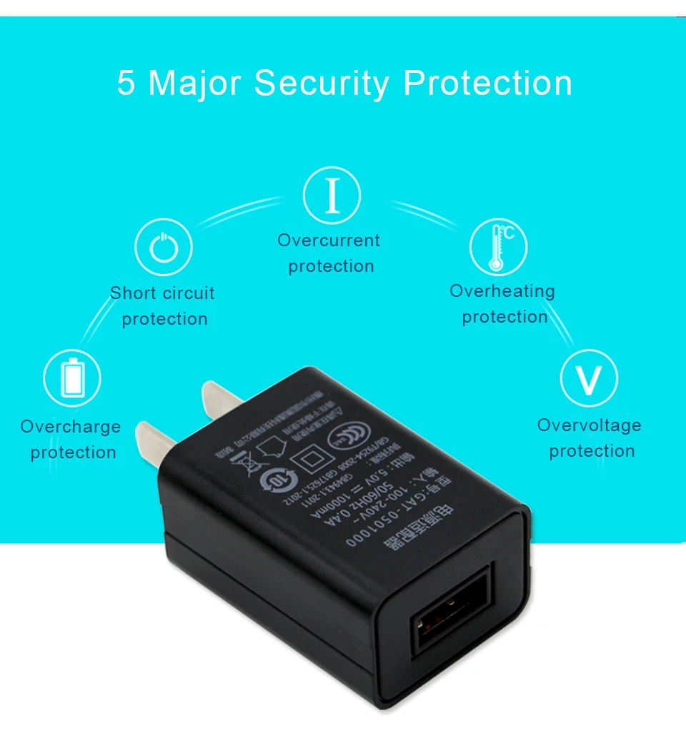 3C Certification 5V1A USB Wall Charger Adapter for  iPhone iPad Huawei Samsung S9 Xiaomi Mi 8 Mobile Phone Black White (3)