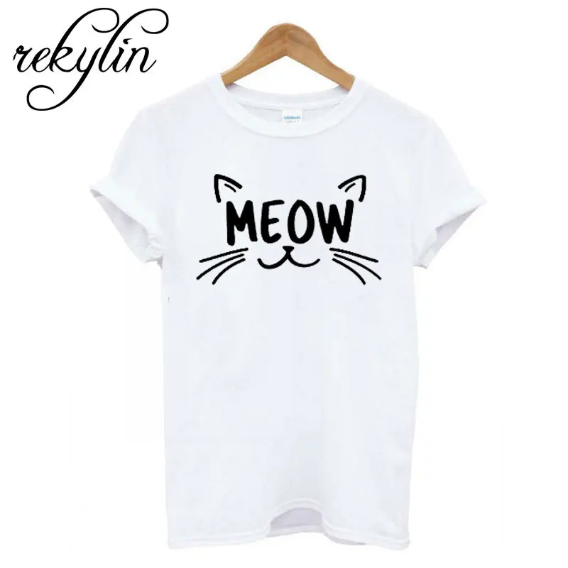القط مواء 4 ألوان طباعة المرأة التي شيرت القطن عارضة مضحك t قميص لسيدة فتاة أعلى المحملة