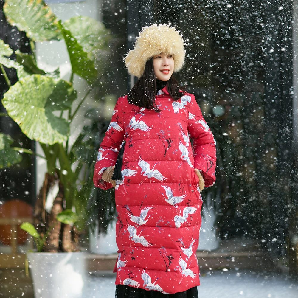 MM221 New Arrival 2017 winter coat women vintage chinese style crane