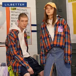 Lilbetter Пара Мода повседневное печатных хип хоп плед хлопковые рубашки для мужчин