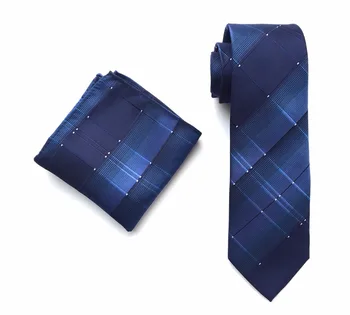 

8cm Stylish Men Ties Sets Fashion Blue Plaids Necktie with Pocket Square for Man Accessory