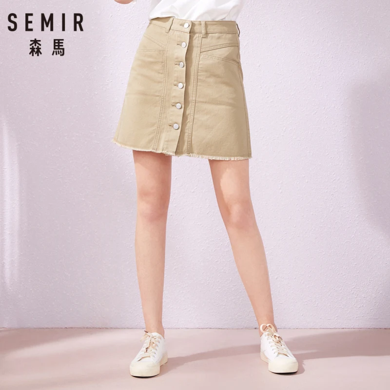 Юбка SEMIR Женская тонкая модная однобортная хлопковая трапециевидная лето
