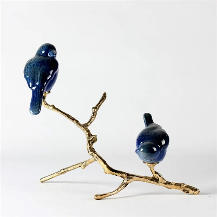 

Decor of Blue Birds Stand on Golden Branches / 370x170x295mm and 300x120x230mm