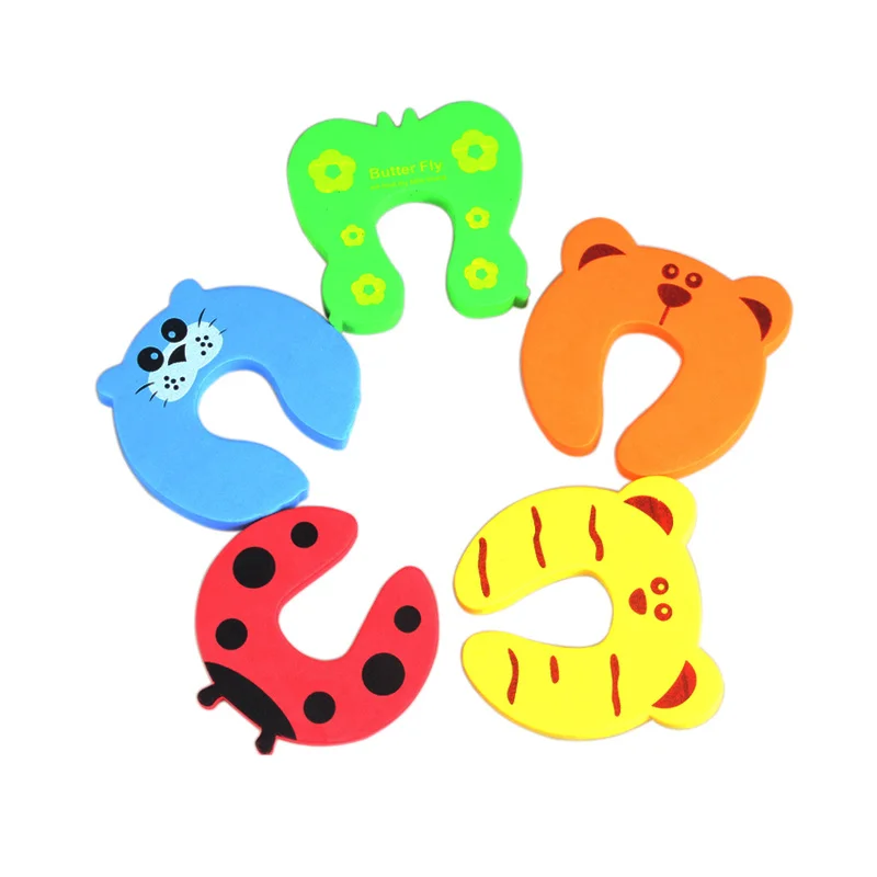 

5 Pcs/set Safety Door Stops Stopper Cute Cartoon Animal Shape Door Holders for Children Finger Protector Random Color 10x10cm