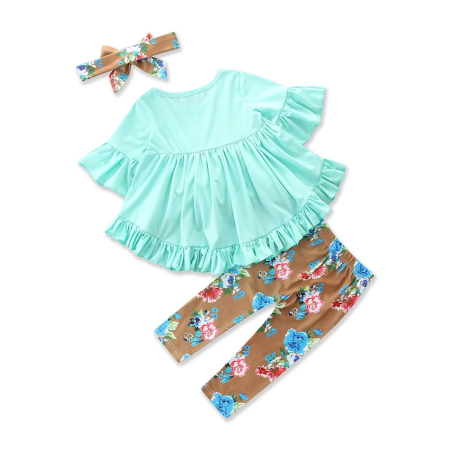 Комплекты одежды для маленьких девочек, топы с длинными рукавами для девочек, штаны с цветочным принтом, комплект леггинсов, одежда для малышей
