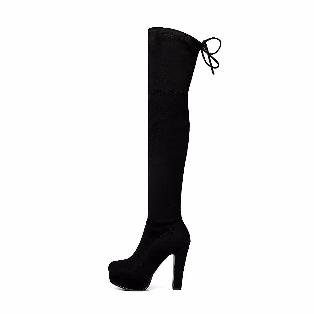 Женские ботфорты на платформе с круглым носком высоком каблуке|thigh high boots|knee bootsover