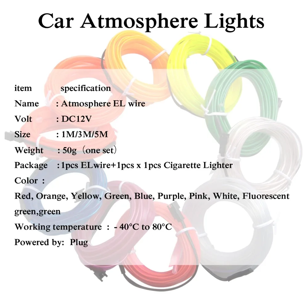 AutoEC 100x5 м Гибкий неоновый светильник с краями el wire, светящийся салон, плоская светодиодная лента, контроллер, прикуриватель