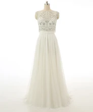 Top Qualität A-Line Sleeveless Kristall Gefälschte Zwei Stücke Abendkleider Bodenlangen Langen Weißen Abendkleid FM-1022